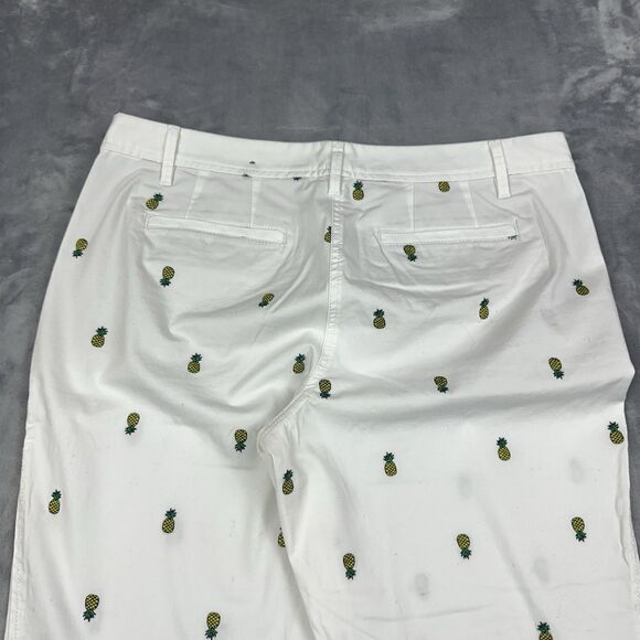 Talbots Pants Womens Sz 10P White Girlfriend Chino Pineapple Embroidered - Picture 4 of 12